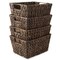 Casafield Set of 4 Water Hyacinth Storage Baskets with Handles, Woven Rectangular Storage Bins for Shelves, Blankets, Laundry Organization
